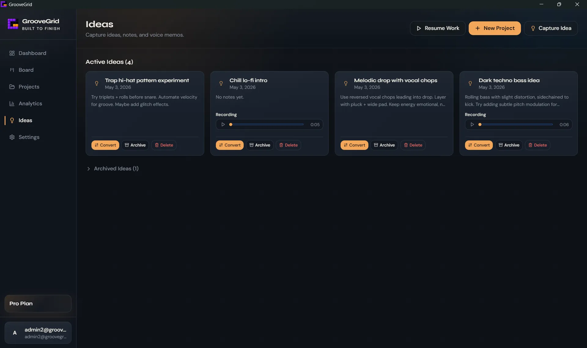 GrooveGrid ideas capture