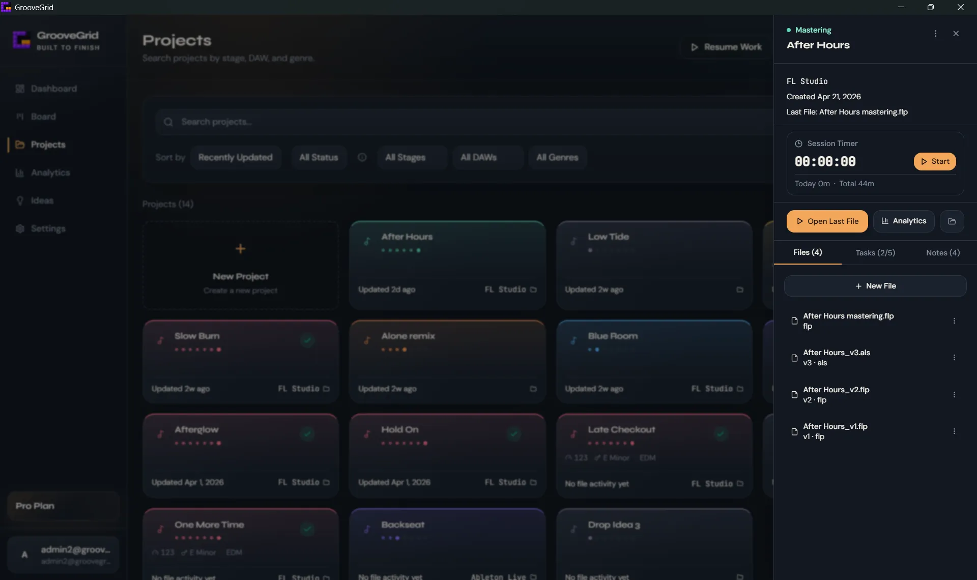 GrooveGrid project files side panel